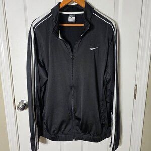 Nike Men's Black and White Striped Full Zip Track Jacket Size XL